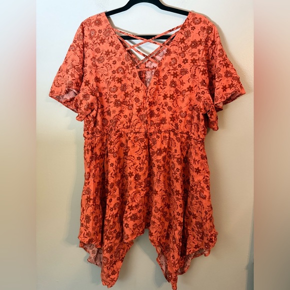 Torrid Babydoll Challis Sharkbite Flutter Sleeve Top Lulu Floral Ginger Size 2X - Picture 4 of 13